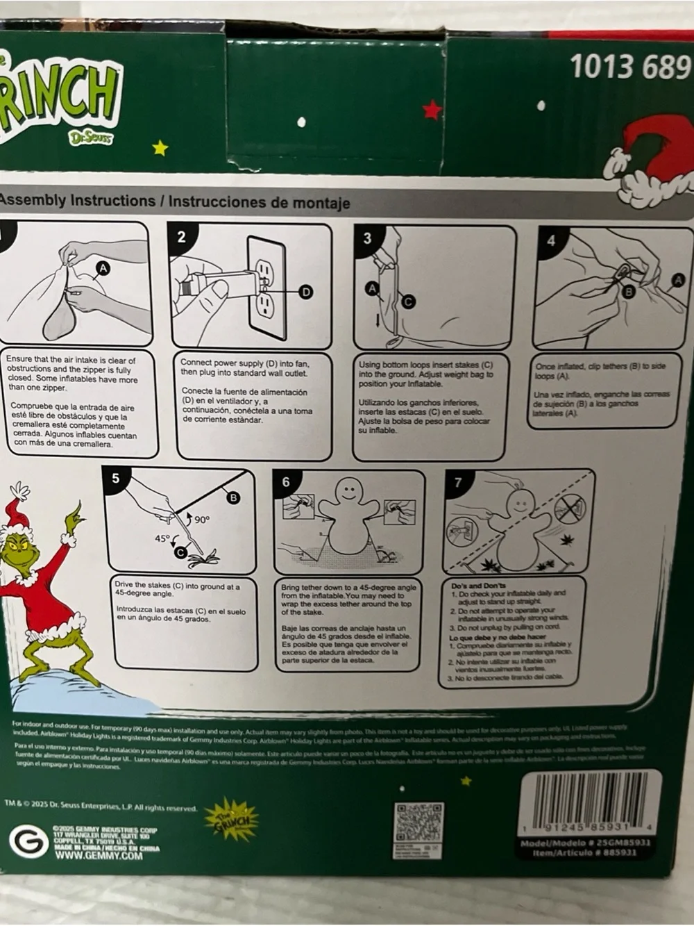 Genmy Dr. Seuss Holiday The Grinch Plaid Pajamas Airblown 4ft New Indoor Outdoor